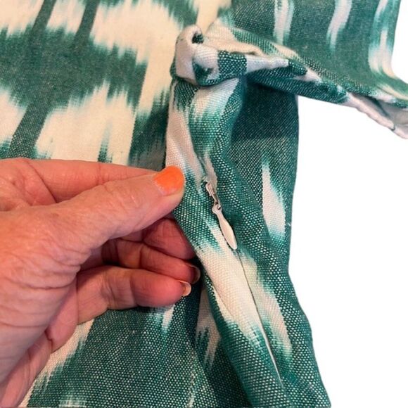 Vineyard Vines Fit and Flare Ikat Green and White Linen Look Cotton Dress Size 2 - Picture 8 of 12